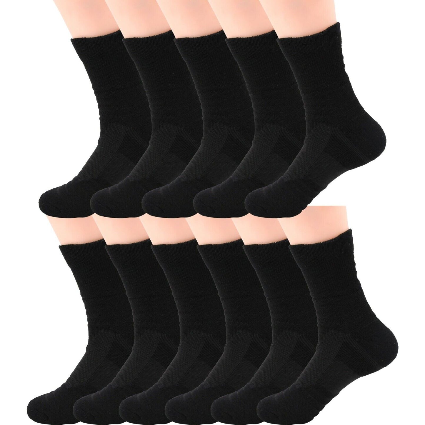 Lot 1-12 Mens Cotton Athletic Sport Casual Work Crew Socks Black Size 9-11 6-12