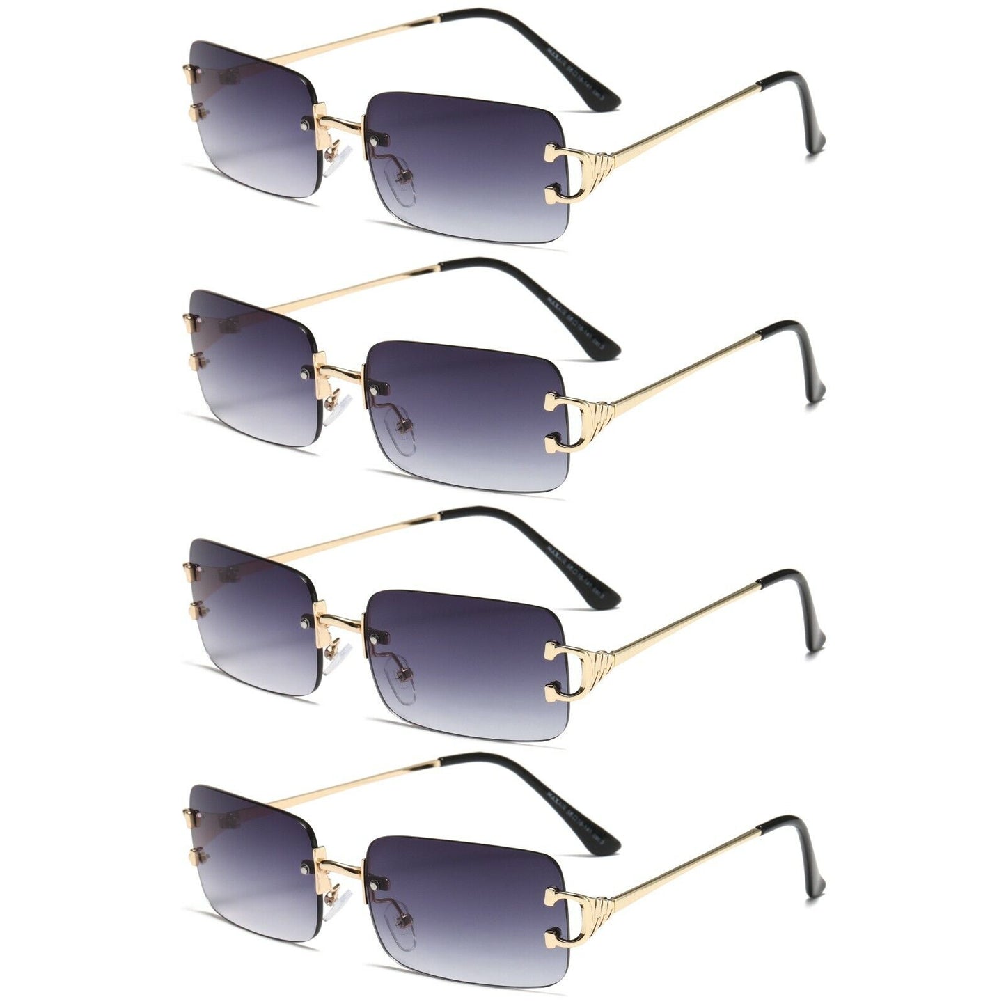 4Pair Unisex Metal Frame Rimless Classic Fashion Sunglasses for Men Women Ladies