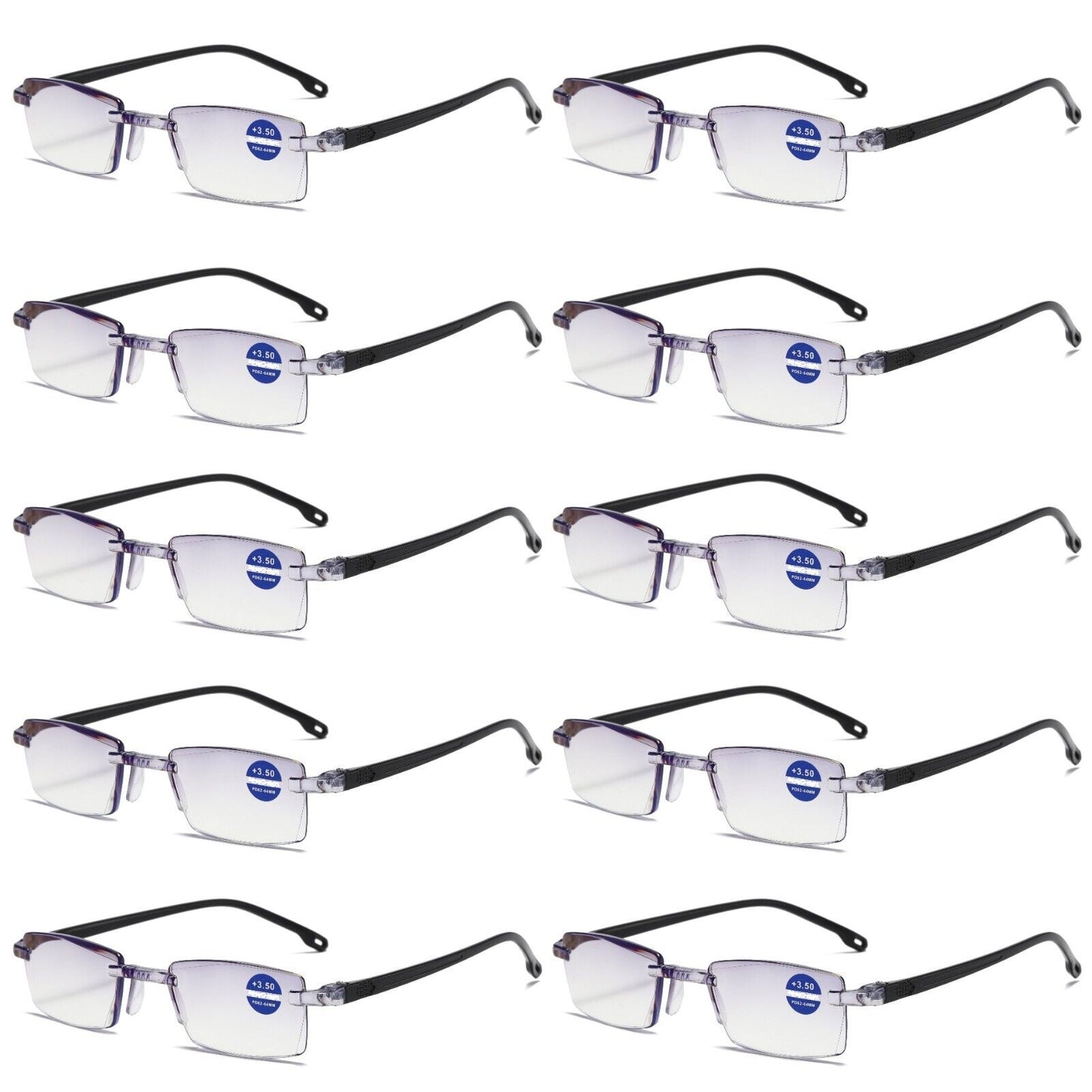 10PK Rimless Blue Light Blocking Reading Glasses Diamond Cut Readers for Men