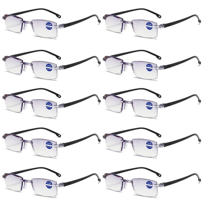 10PK Rimless Blue Light Blocking Reading Glasses Diamond Cut Readers for Men