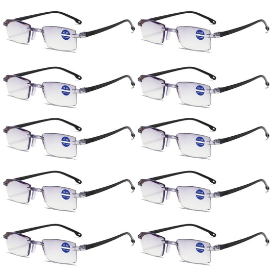 10PK Rimless Blue Light Blocking Reading Glasses Diamond Cut Readers for Men