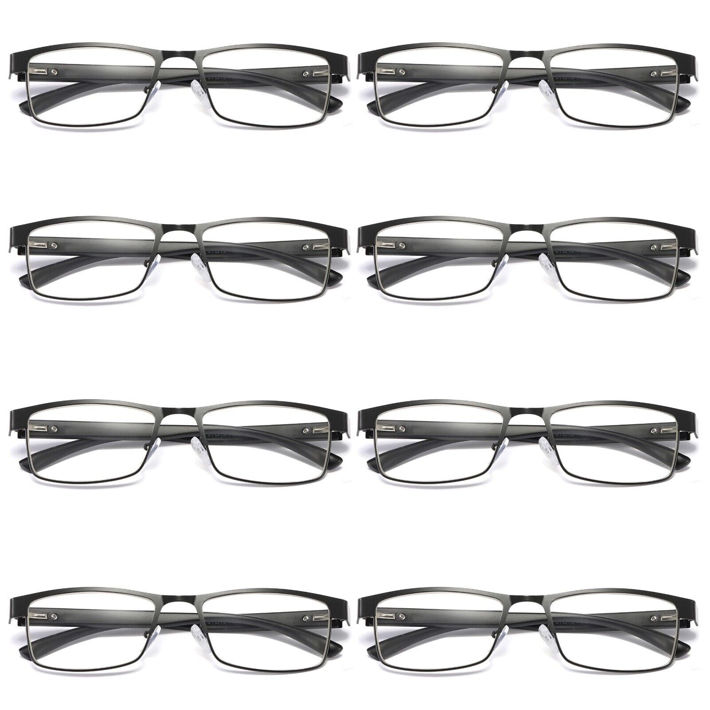 8 PK Mens Rectangular Blue Light Blocking Reading Glasses Spring Hinge Readers