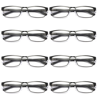 8 PK Mens Rectangular Blue Light Blocking Reading Glasses Spring Hinge Readers