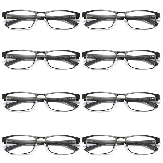 8 PK Mens Rectangular Blue Light Blocking Reading Glasses Spring Hinge Readers