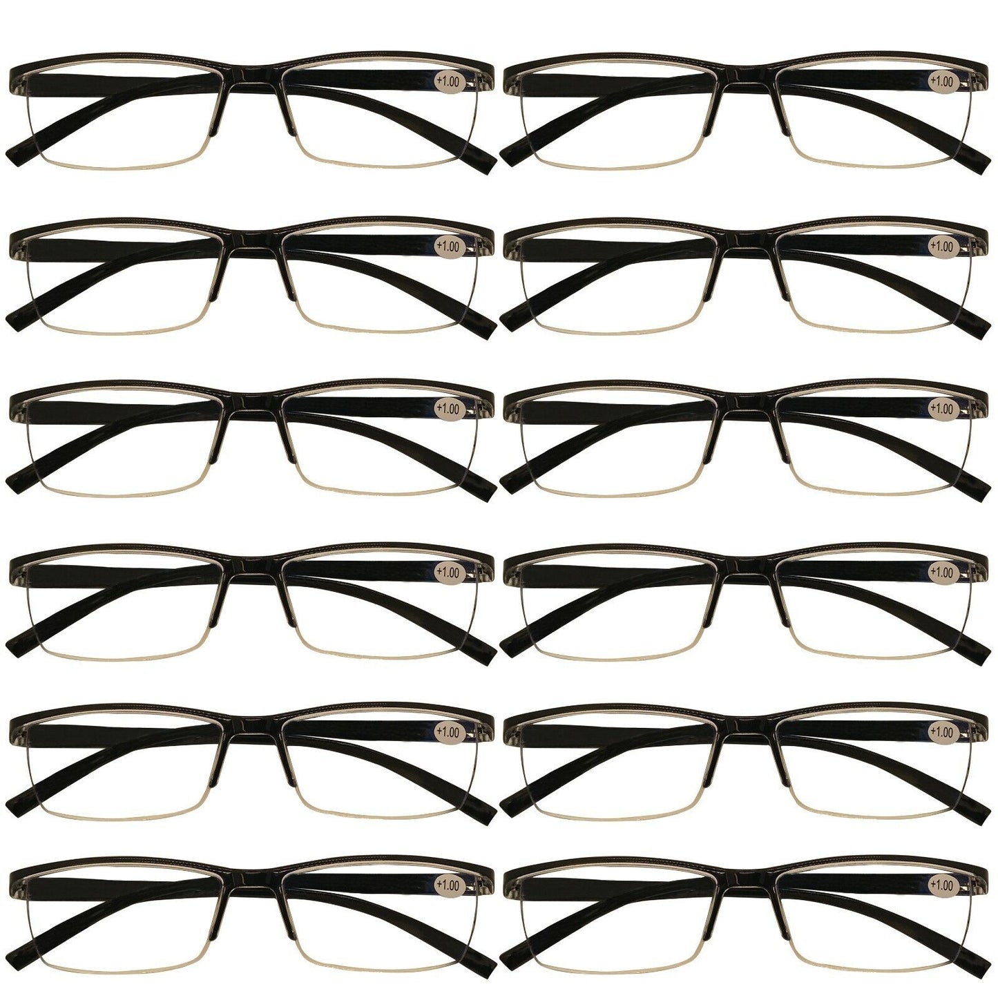 12 Packs Mens Rectangle Half Frame Reading Glasses Blue Light Blocking Readers