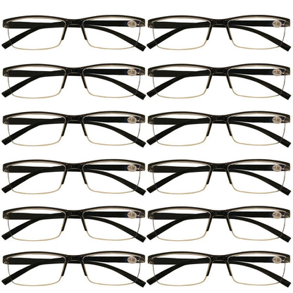 12 Packs Mens Rectangle Half Frame Reading Glasses Blue Light Blocking Readers