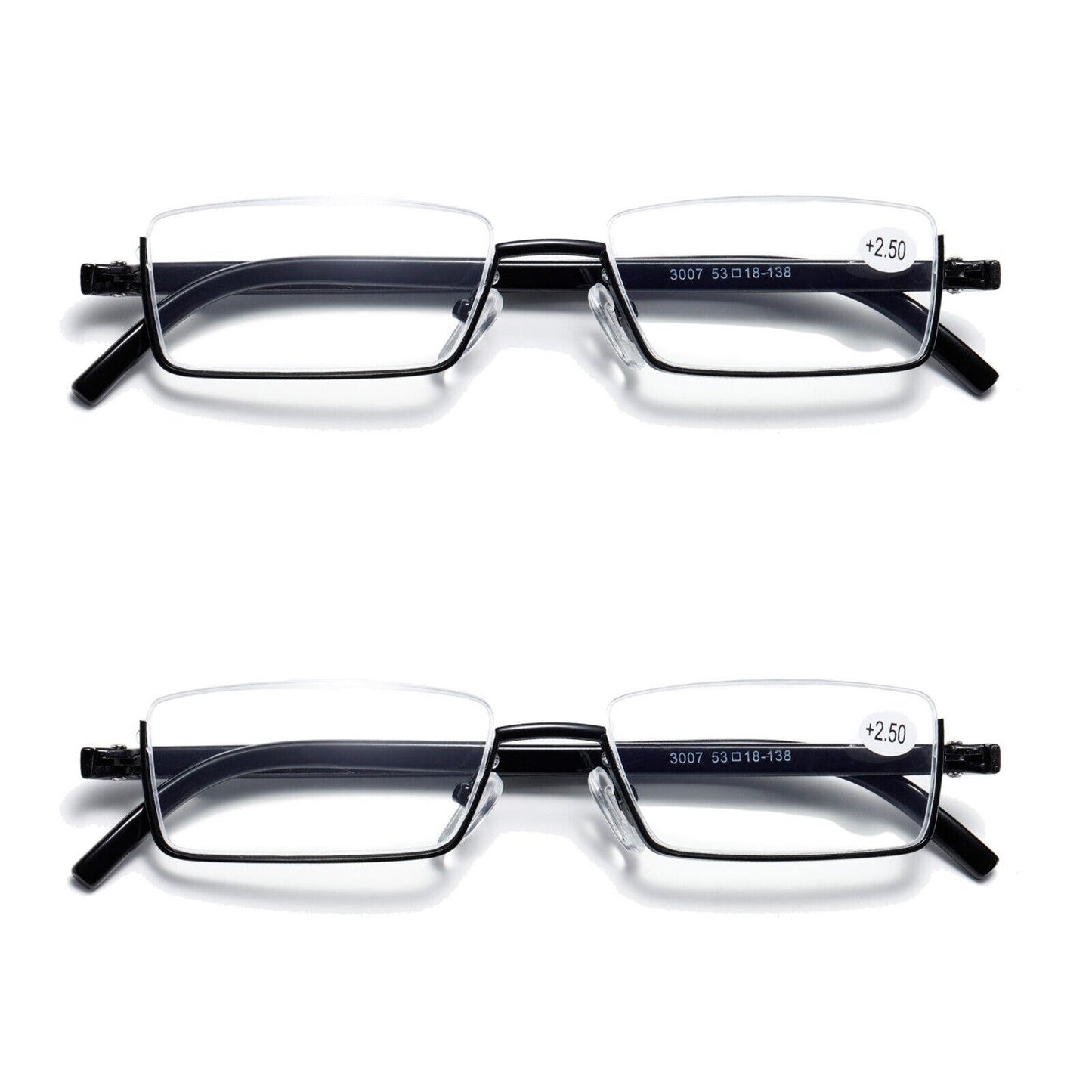 2PK Half Rim Metal Frame Small Mens Reading Glasses Blue Light Blocking Readers