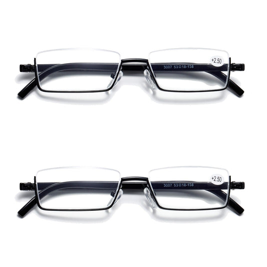 2PK Half Rim Metal Frame Small Mens Reading Glasses Blue Light Blocking Readers