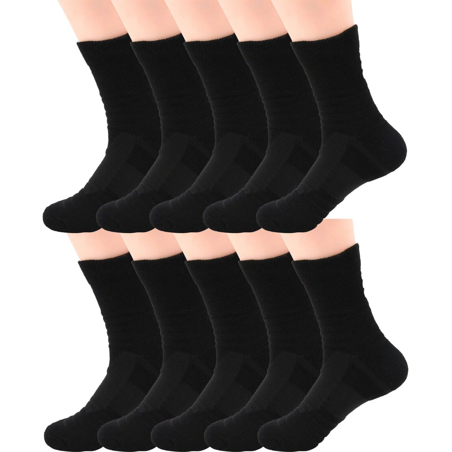 Lot 1-12 Mens Cotton Athletic Sport Casual Work Crew Socks Black Size 9-11 6-12