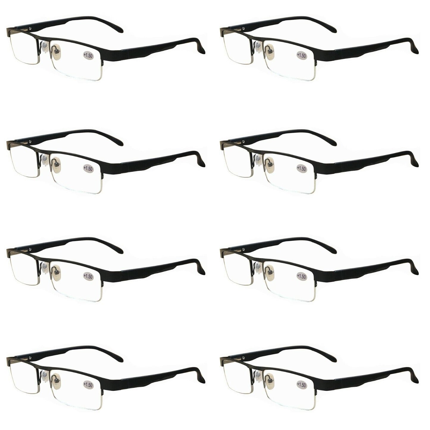 8 Pairs Mens Metal Black Frame Rectangular Reading Glasses Spring Hinge Readers