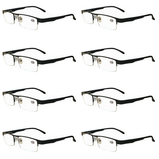 8 Pairs Mens Metal Black Frame Rectangular Reading Glasses Spring Hinge Readers