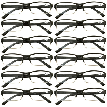 12 Packs Mens Womens Rectangle Frame Reading Glasses Blue Light Blocking Readers