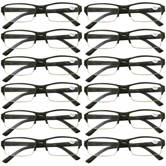 12 Packs Mens Womens Rectangle Frame Reading Glasses Blue Light Blocking Readers