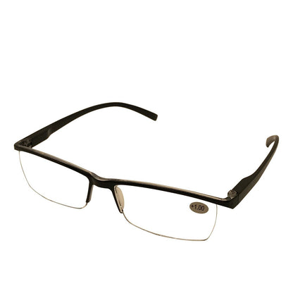 1 Pack Mens Rectangle Half Frame Reading Glasses Black Spring Hinge Readers