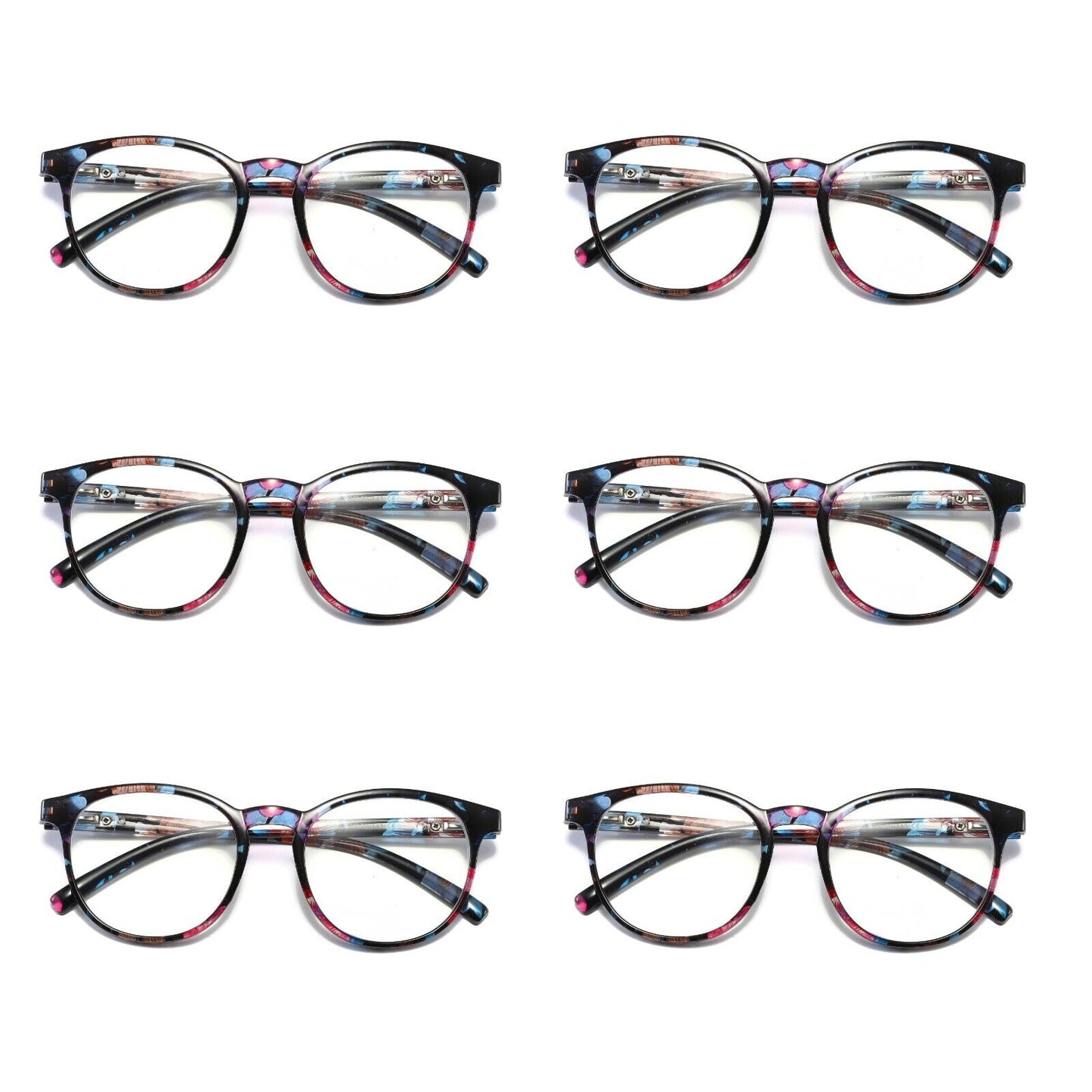 6 Pair Ladies Womens Round Big Frame Blue Light Blocking Reading Glasses Readers