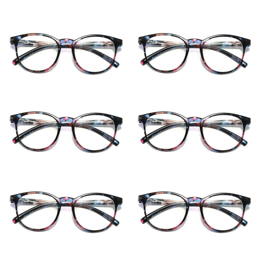 6 Pair Ladies Womens Round Big Frame Blue Light Blocking Reading Glasses Readers