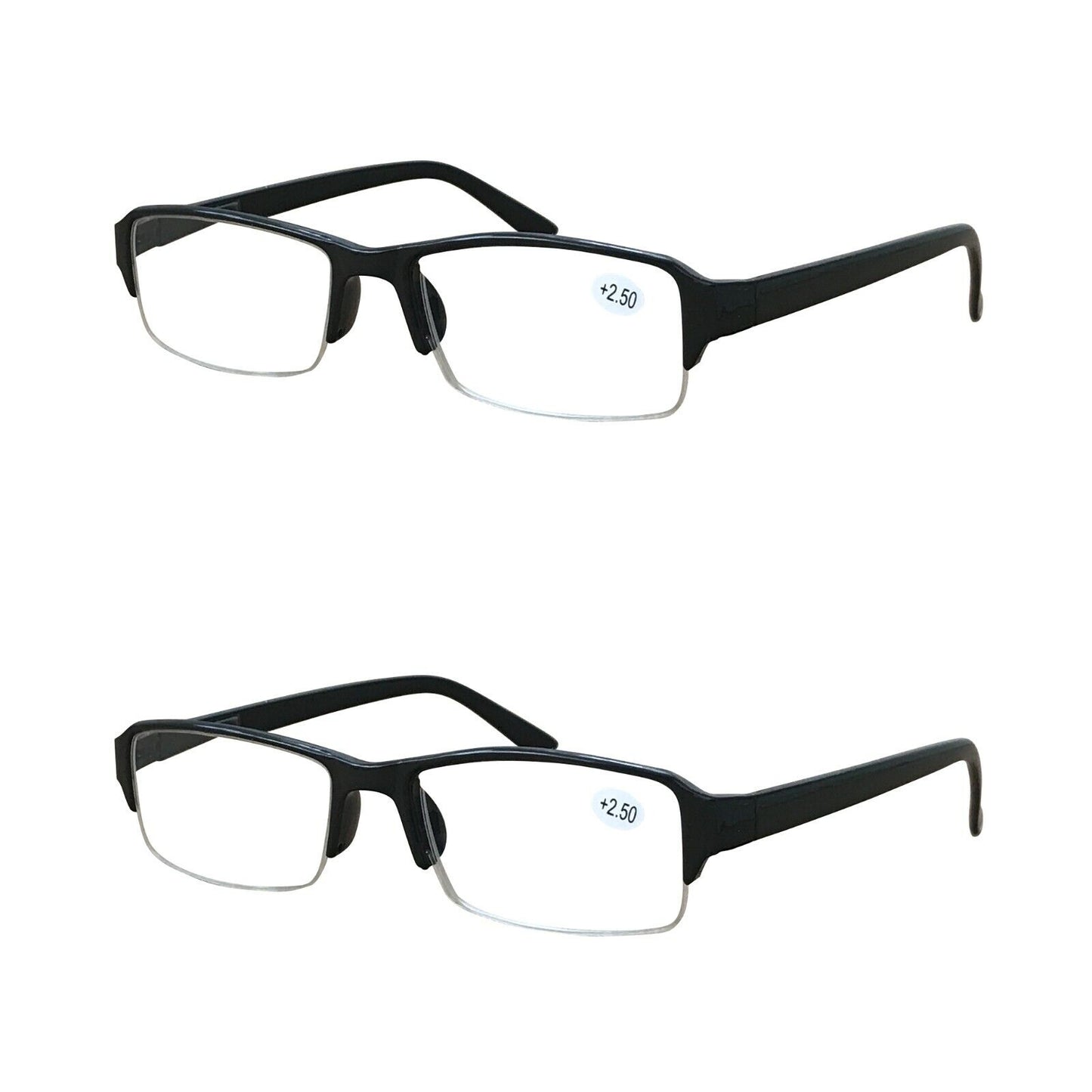 2 Packs Mens Unisex Rectangular Half Frame Reading Glasses Spring Hinge Readers