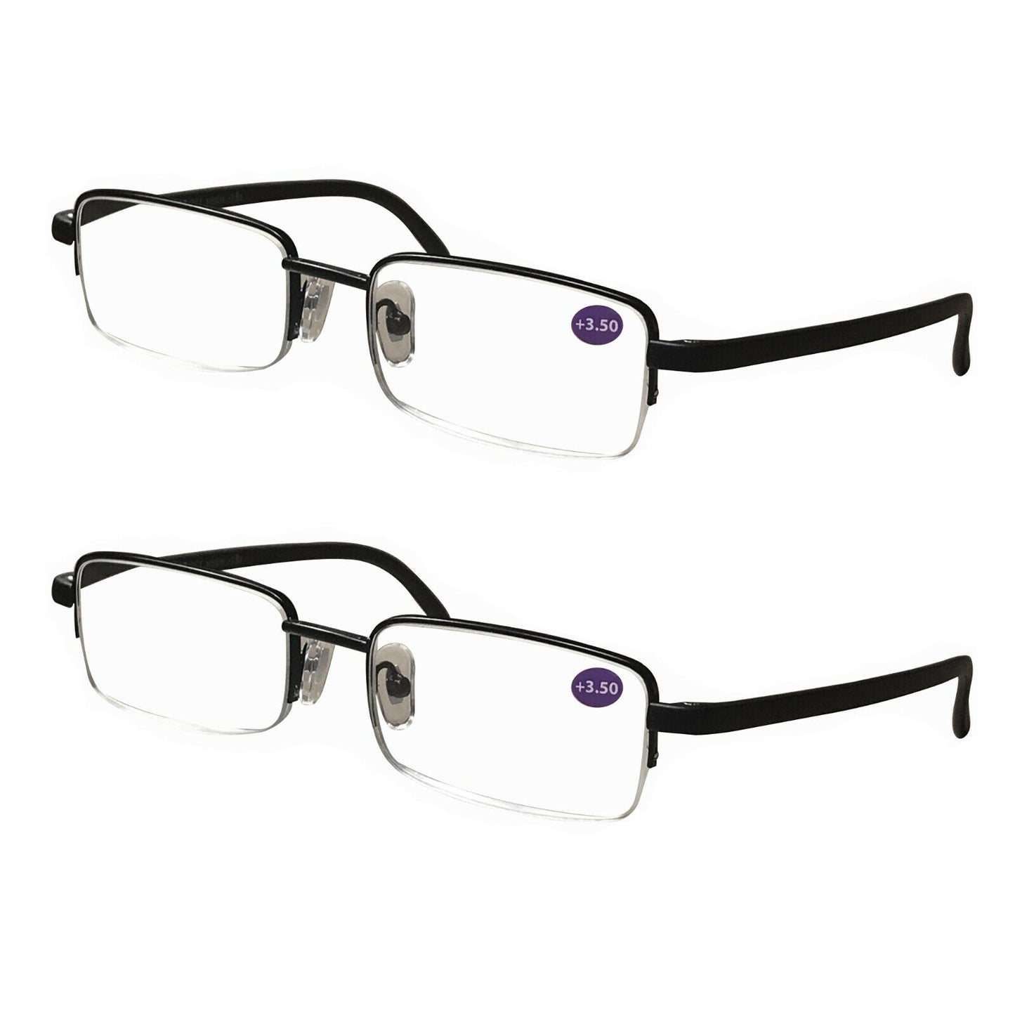 2 Pairs Mens Half Frame Rectangular Reading Glasses Classic Lightweight Readers