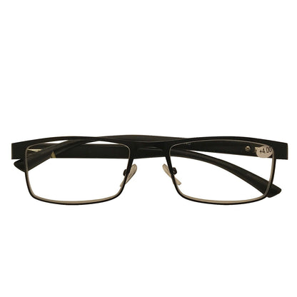 3 Packs Mens Rectangle Metal Frame Reading Glasses Black Spring Hinge Readers