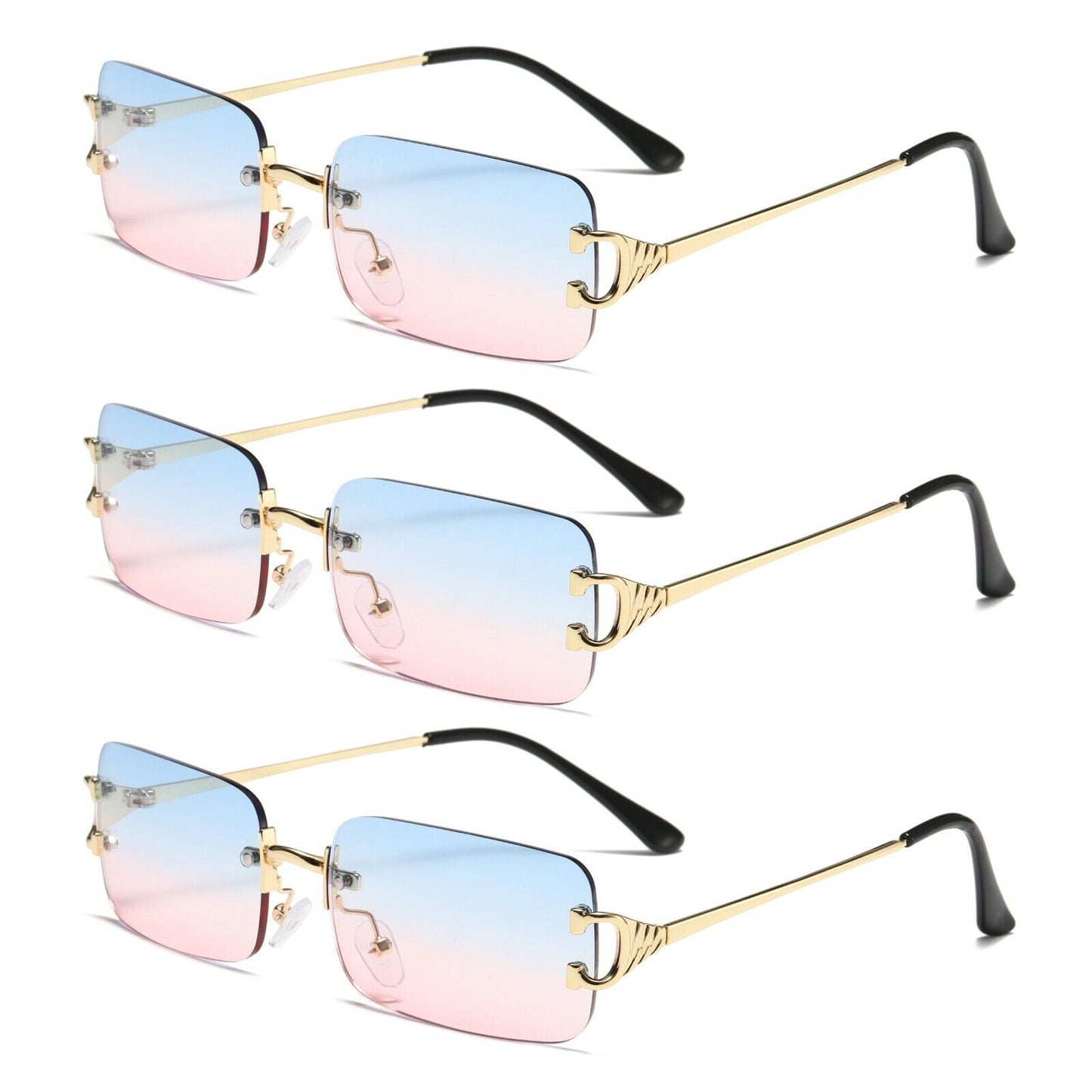 3Pair Unisex Metal Frame Rimless Classic Fashion Sunglasses for Men Women Ladies