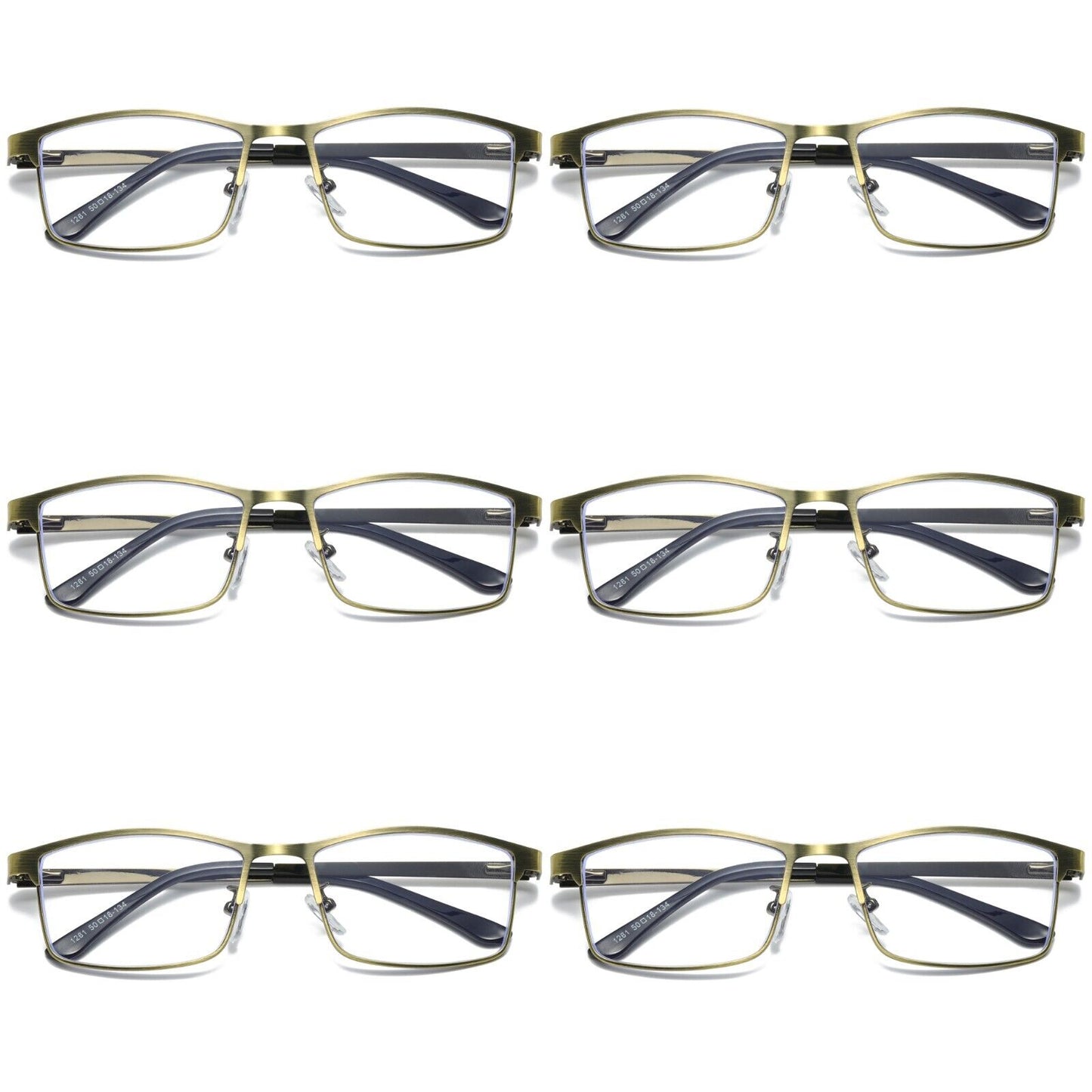 6 PK Mens Spring Hinge Metal Frame Blue Light Blocking Reading Glasses Readers