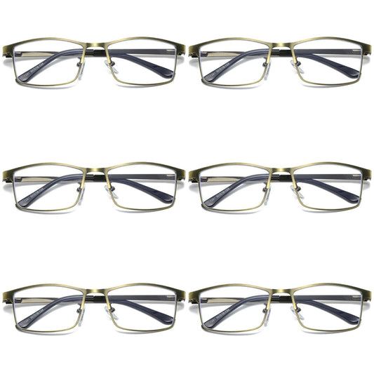 6 PK Mens Spring Hinge Metal Frame Blue Light Blocking Reading Glasses Readers