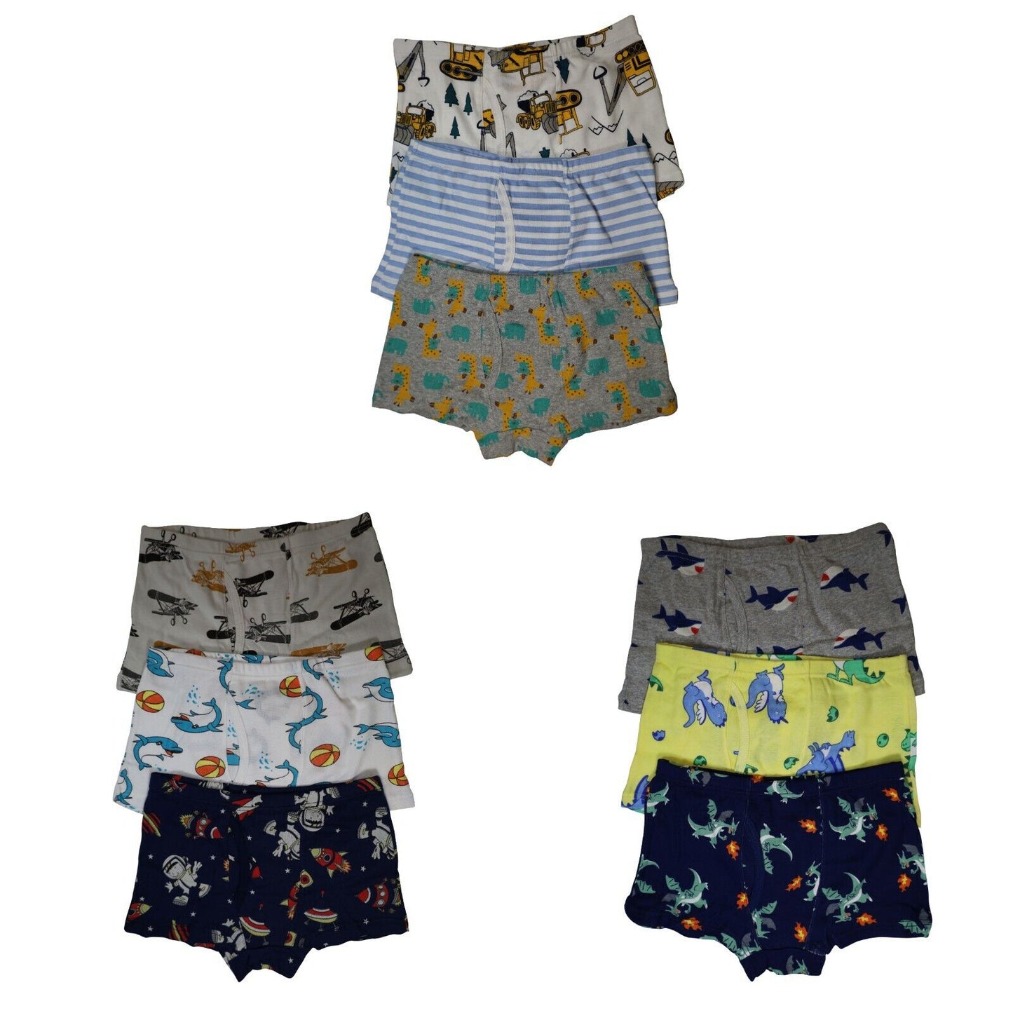 9 Pack Cotton Toddler Little Boys Kids Underwear Dinosaur Boxer Briefs 4T 5T-8T