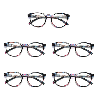 5 Pair Ladies Womens Round Big Frame Blue Light Blocking Reading Glasses Readers