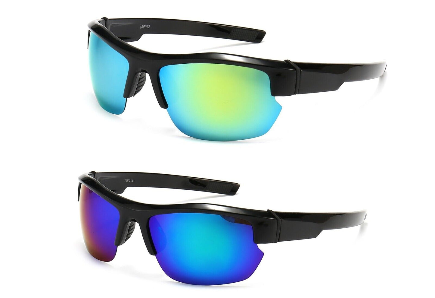 2PK Men Sport Sunglasses Polarized Wrap Around HD Mirror for Cycling Driving