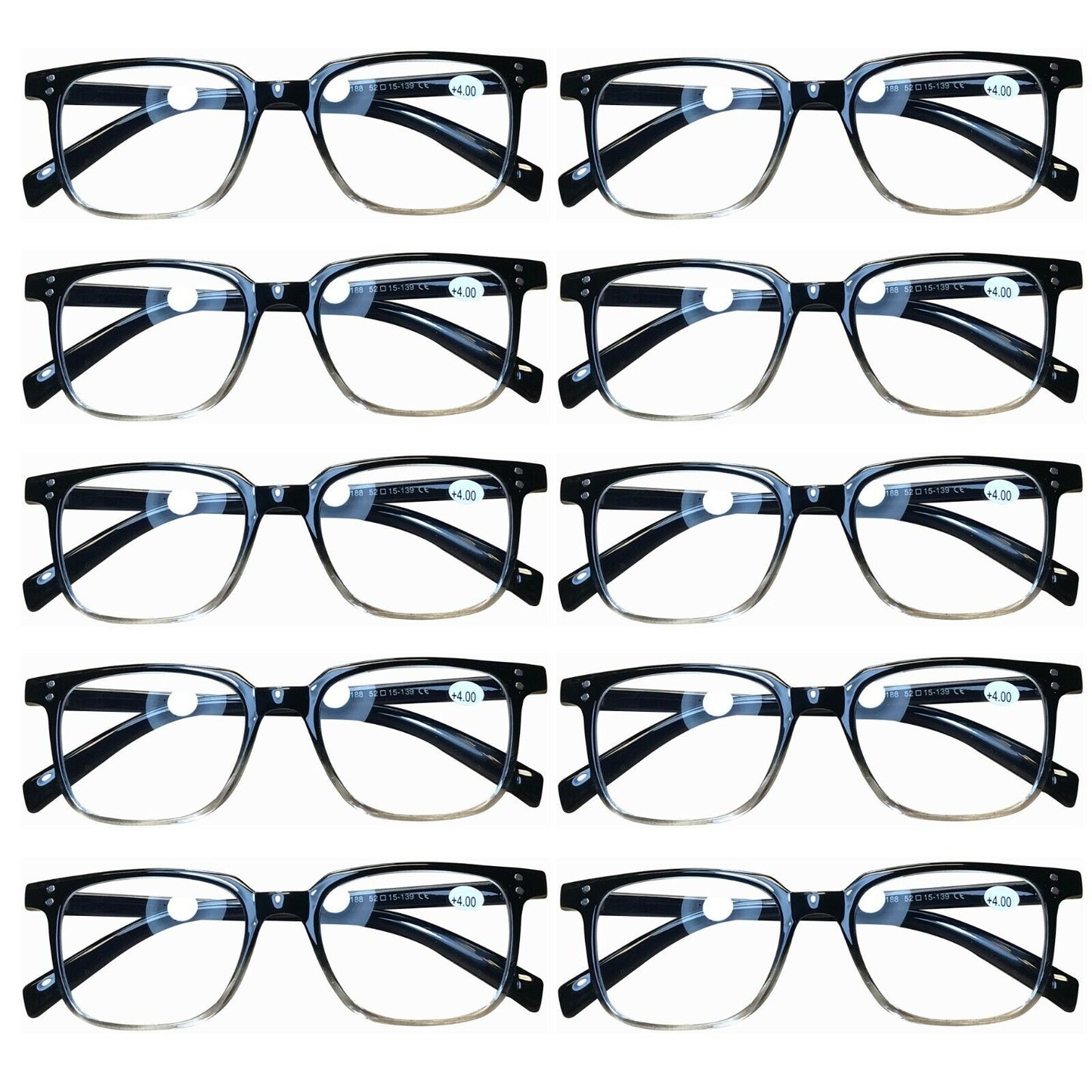 10 Pairs Mens Womens Unisex Square Blue Light Blocking Reading Glasses Readers