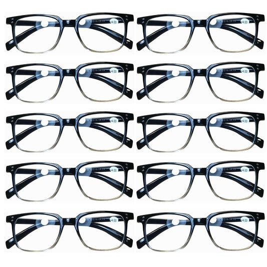 10 Pairs Mens Womens Unisex Square Blue Light Blocking Reading Glasses Readers