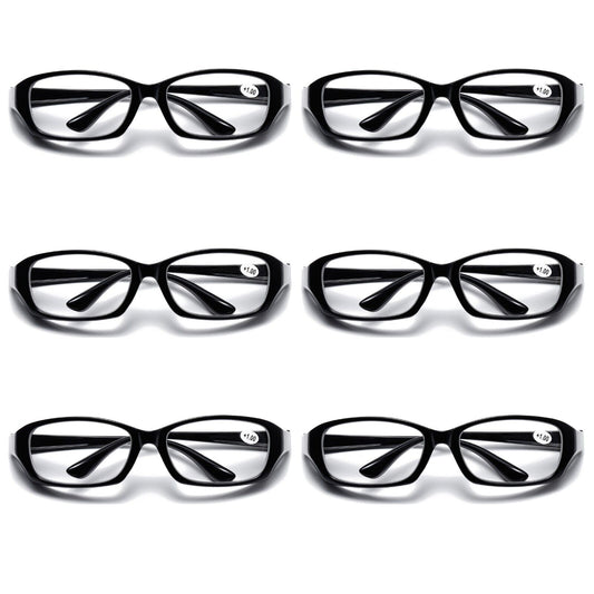 6 PK Full Lens Men Womens Black Reading Glasses Clear Readers with Side Shields