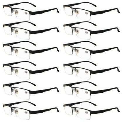 12 Pairs Mens Metal Black Frame Rectangular Reading Glasses Spring Hinge Readers