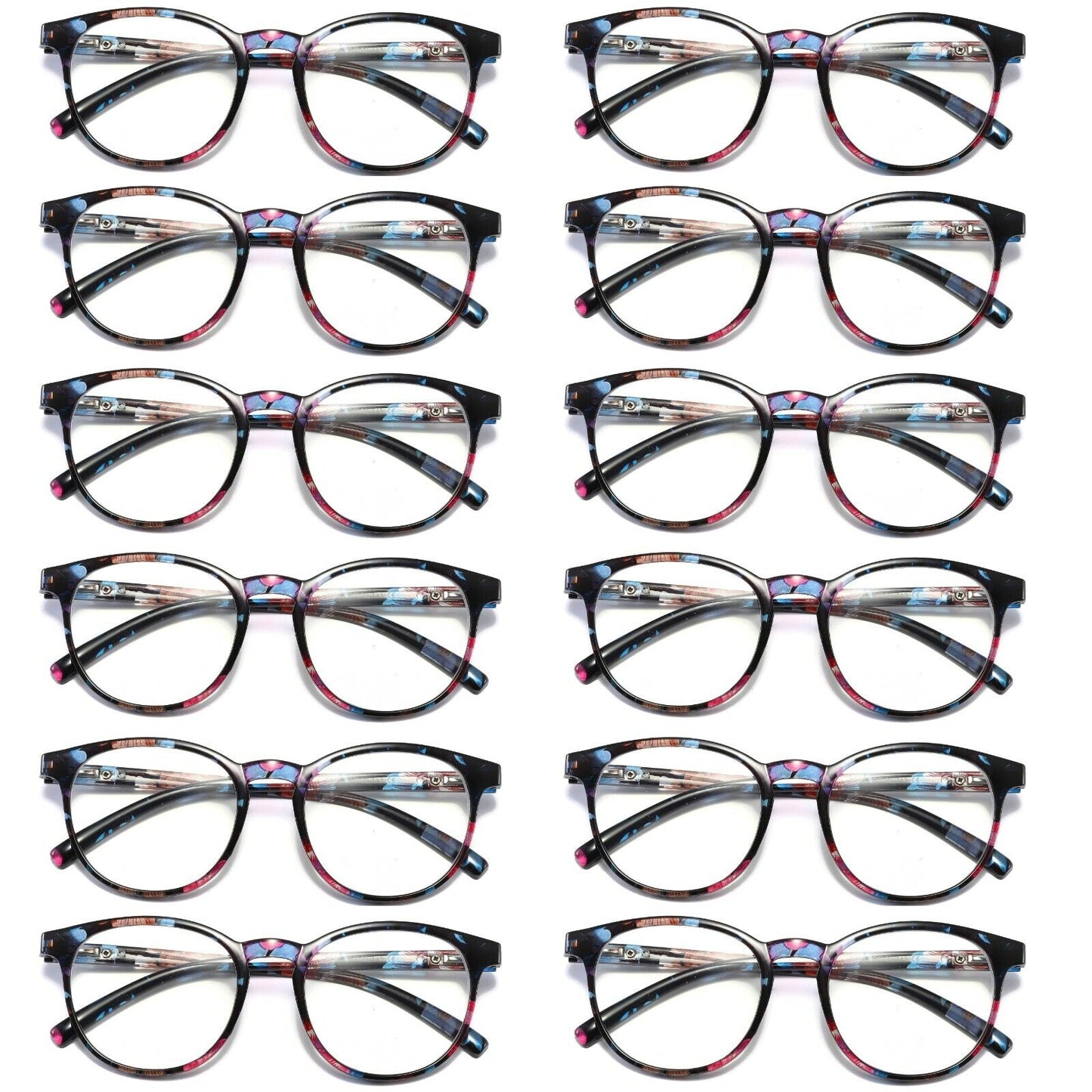 12Pair Ladies Womens Round Big Frame Blue Light Blocking Reading Glasses Readers