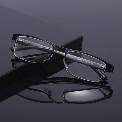 5 Pack Men Classic Style Square Metal Frame Reading Glasses Spring Hinge Readers