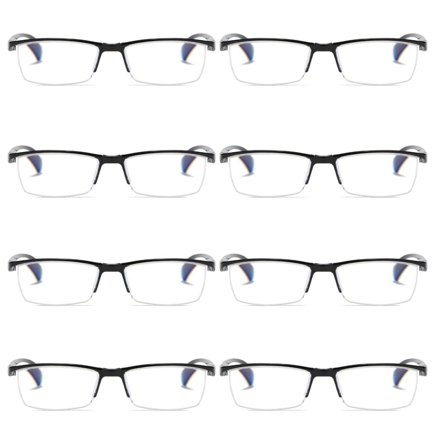 8 PK Mens Half Frame Spring Hinge Reading Glasses Blue Light Blocking Readers