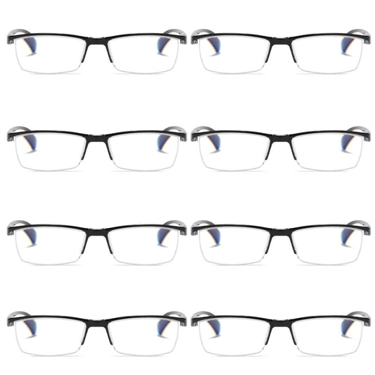 8 PK Mens Half Frame Spring Hinge Reading Glasses Blue Light Blocking Readers