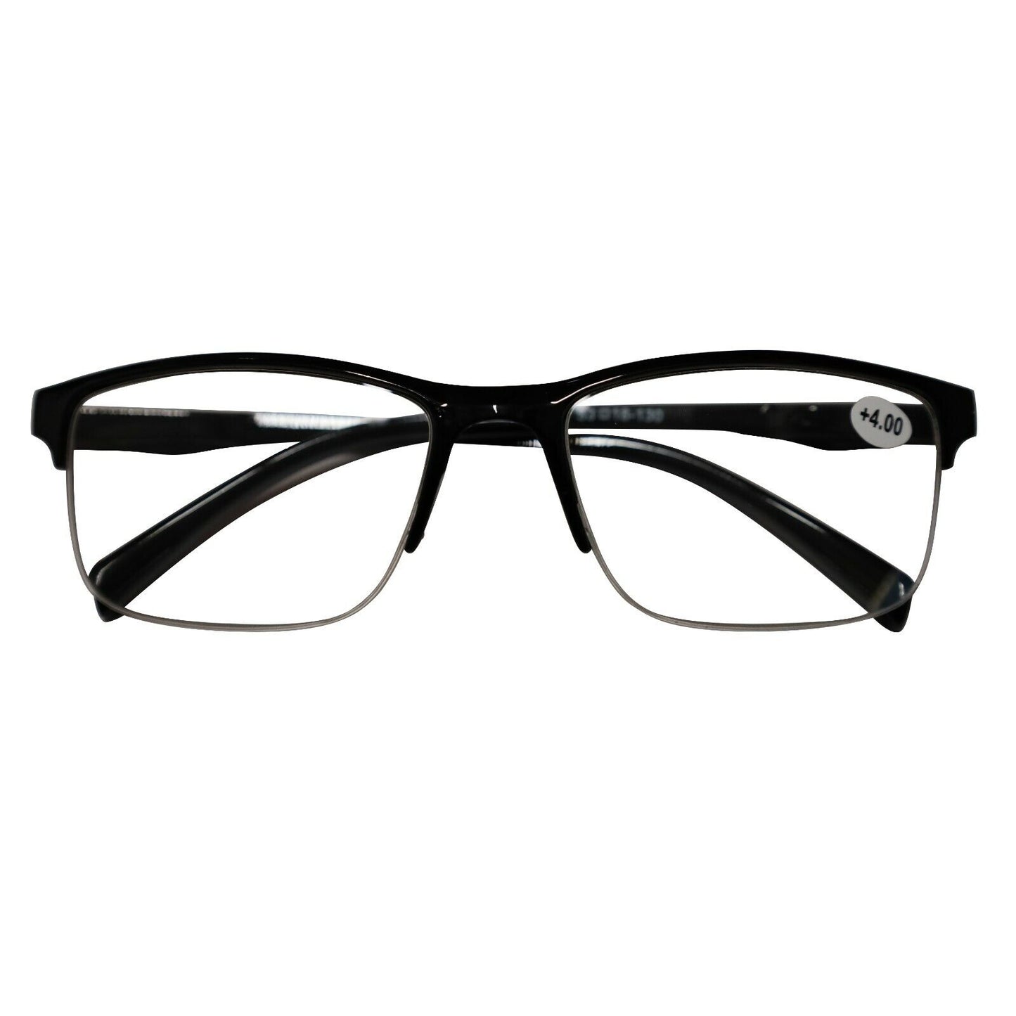 1 Pack Mens Unisex Half Frame Square Reading Glasses Black Spring Hinge Readers