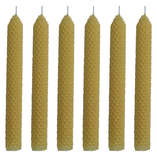 6 Set 1" x 8" Pure Natural Handmade Beeswax Honeycomb Hand Rolled Taper Candles