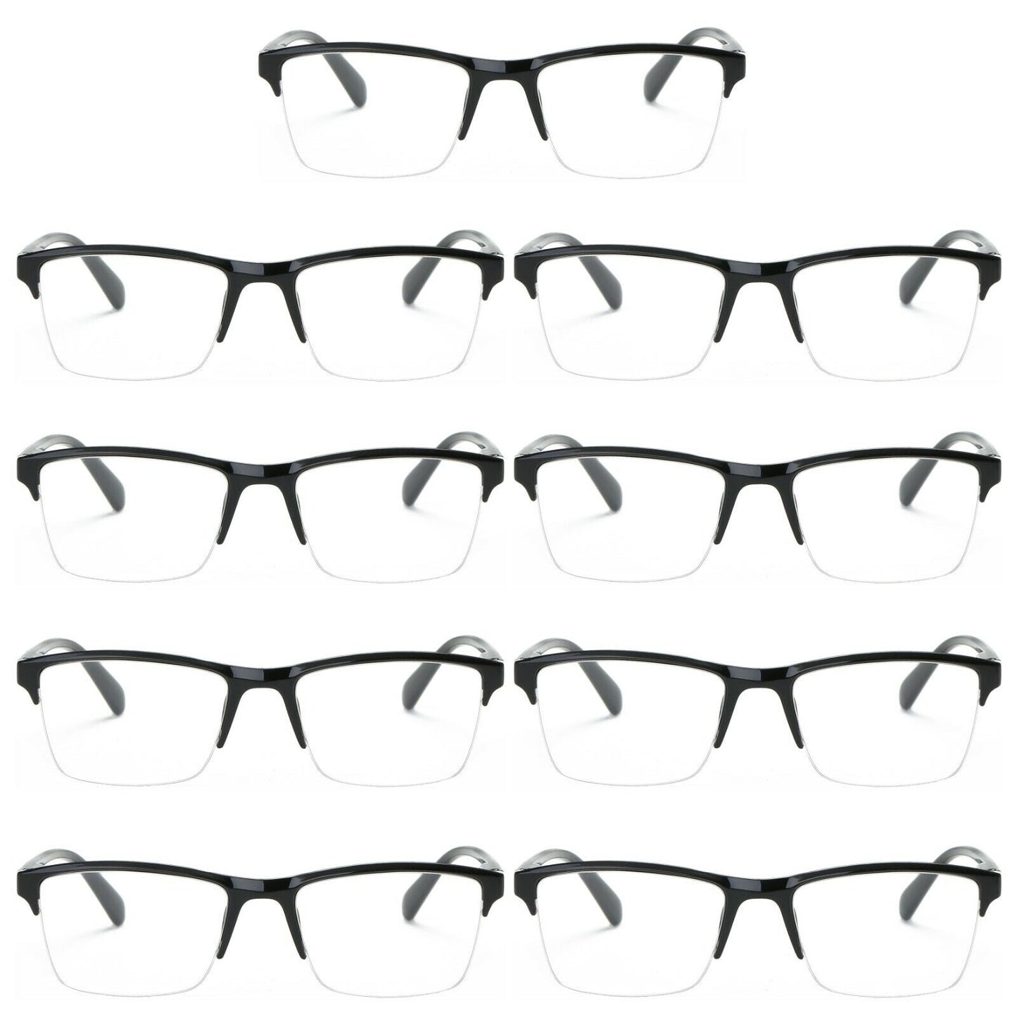 9 Packs Men Women Unisex Square Half Frame Reading Glasses Spring Hinge Readers