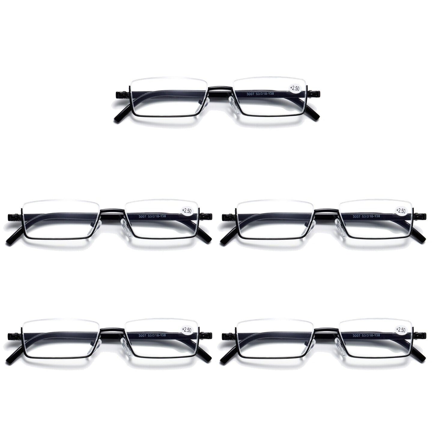 5PK Half Rim Metal Frame Small Mens Reading Glasses Blue Light Blocking Readers