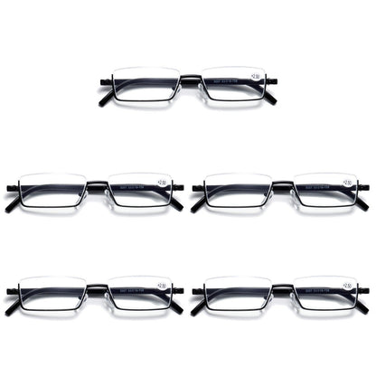 5PK Half Rim Metal Frame Small Mens Reading Glasses Blue Light Blocking Readers