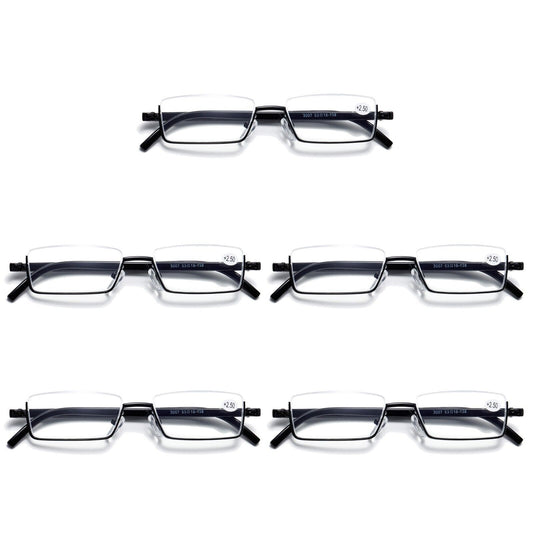 5PK Half Rim Metal Frame Small Mens Reading Glasses Blue Light Blocking Readers