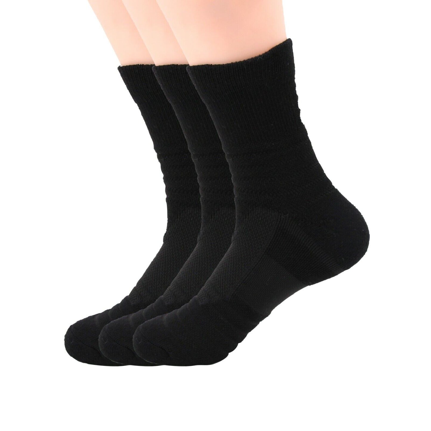 Lot 1-12 Mens Cotton Athletic Sport Casual Work Crew Socks Black Size 9-11 6-12