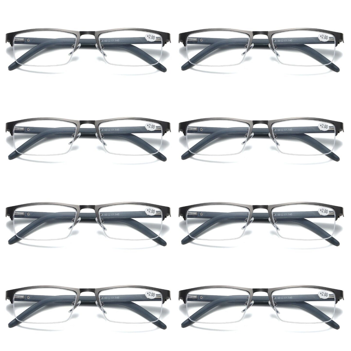 8 PK Mens Spring Hinge Half Frame Blue Light Blocking Reading Glasses Readers