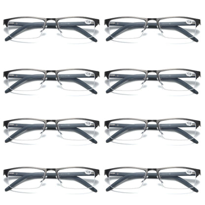 8 PK Mens Spring Hinge Half Frame Blue Light Blocking Reading Glasses Readers