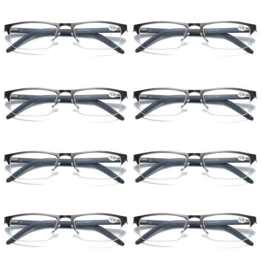 8 PK Mens Spring Hinge Half Frame Blue Light Blocking Reading Glasses Readers