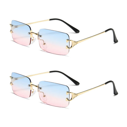 2Pair Unisex Metal Frame Rimless Classic Fashion Sunglasses for Men Women Ladies