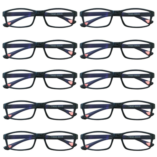 10 Packs Unisex Rectangular Frame Reading Glasses Classic Readers for Men Women