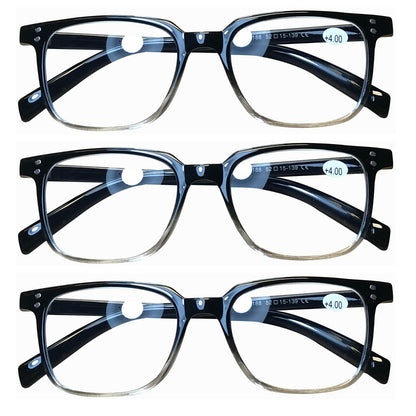 3 Pairs Mens Womens Unisex Square Blue Light Blocking Reading Glasses Readers